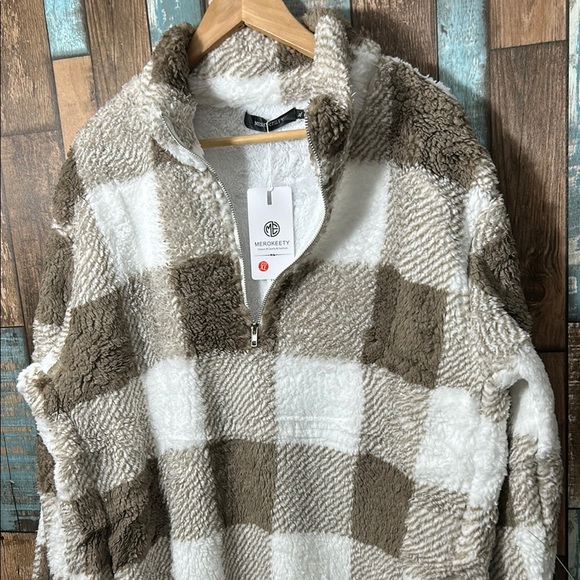 MEROKEETY XL Cozy Plaid Fleece Pullover - Picture 3 of 15